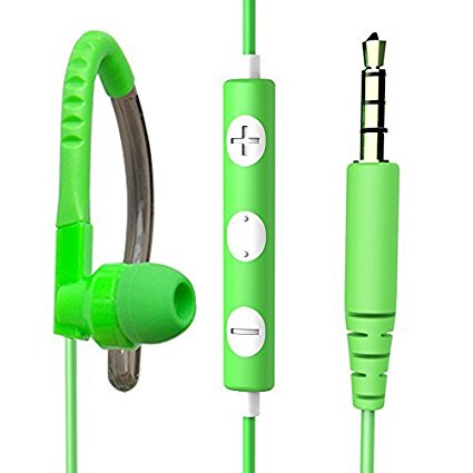 Maxrock (Tm) 3.5mm Jack Stereo Sport Headphones with Flexible Earhook In-line Volume Control Microphone(green)