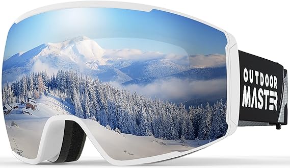 OutdoorMaster Ski Goggles Magnetic Lens- OTG Snowboard Goggles Interchangeable Lens, 100% UV400 Protection Snow Goggles