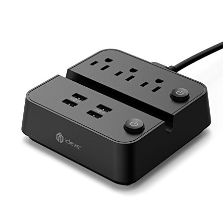 iClever BoostStrip IC-BS02 Surge Protector, 25W 5A 4-Port USB Charger with 3 AC Outlets Power Strip for iPhone, iPad, Tablets and More