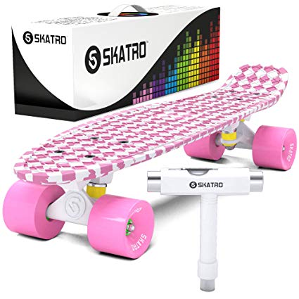 Skatro Mini Cruiser Skateboard. 22x6inch Retro Style Plastic Board Comes Complete