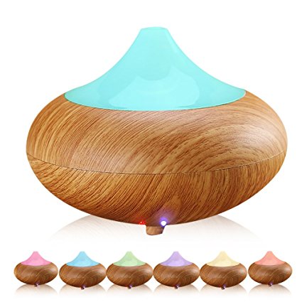 Aroma Diffuser Aromatherapy Cool Mist Humidifier Essential Oil Diffuser with 7 Color LED Lights,for Office Home Bedroom Living Room Study Yoga Spa - Wood Grain