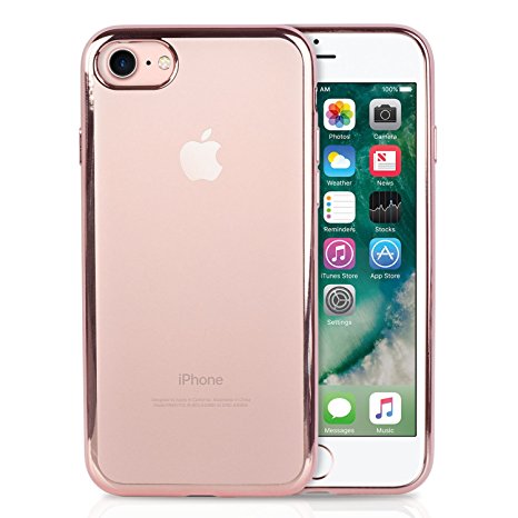 iPhone 7 Case TPU Case / TortugaArmor / Simply Slim Lightweight Clear Back Cover Case / Metallic Glossy Colored Trim / iPhone 7 - Metallic Rose Gold