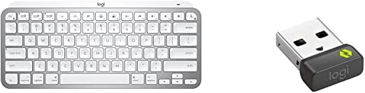 Logitech MX Keys Mini for Mac Minimalist Wireless Illuminated Keyboard, Compact, Bluetooth, Backlit Keys, USB-C, Metal Build, Compatible with MacBook Pro,MacBook Air,iMac,iPad & Bolt USB Receiver