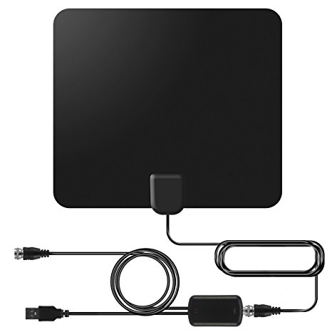 TV Antenna, Shnvir 50 Mile Range Slim Flat Indoor HDTV Antenna with Detachable USB Signal Booster Amplifier and 13FT Coaxial Cable- Cool Black