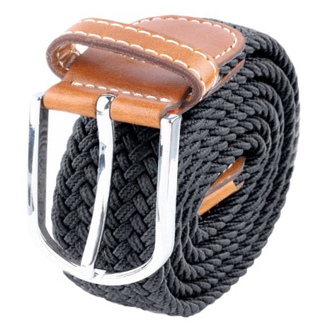 Samtree Mens Casual Braided Elastic Stretch Fabric PU Leather Buckle Belt