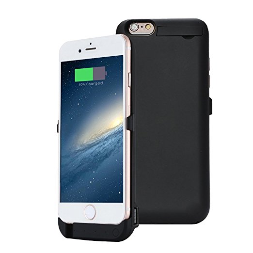 JESWELL 5200mAh High Capacity Battery Case for iPhone 6 6s 4.7 inch, 3-in-1 Power Bank Charging Case with Built-in Kickstand and 1 USB-Port, Lightning Input, Safe Charge (Black)