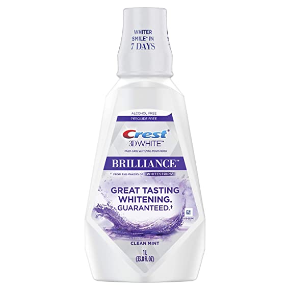 Crest 3D White Brilliance Alcohol Free Whitening Mouthwash, Clean Mint, 1 L (33.8 fl oz)