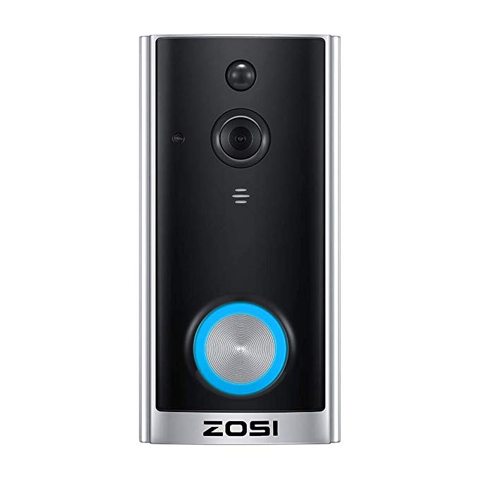 ZOSI 720p HD Wireless Smart Video Doorbell Camera Battery Powered(2 Battery Included),PIR Motion Detection,Two-Way Talk,Infrared Night Vision Wi-Fi Doorbell Camera Waterproof, iOS/Android Control