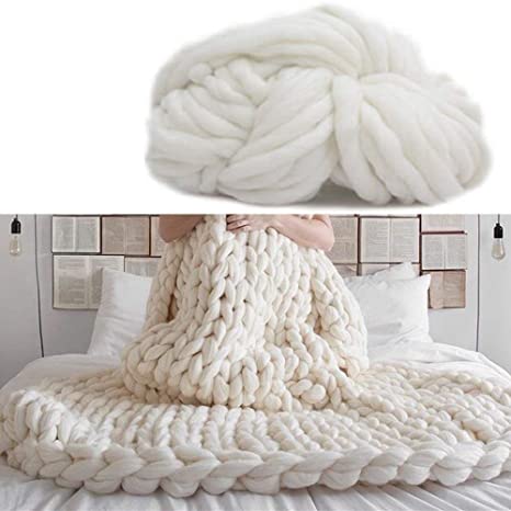 Giant Wool Yarn Chunky Yarn Super Soft Extreme Arm Knitting Crocheting Acrylic Yarn Colors Bulky Wool Yarn (0.26kg(0.57lbs), White)