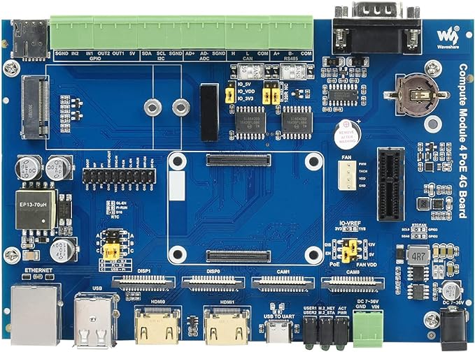 Waveshare Compute Module 4 Industrial IoT Base Board for All Variants of Raspberry Pi CM4 Global 5G/4G/3G/2G Cellular Network Support