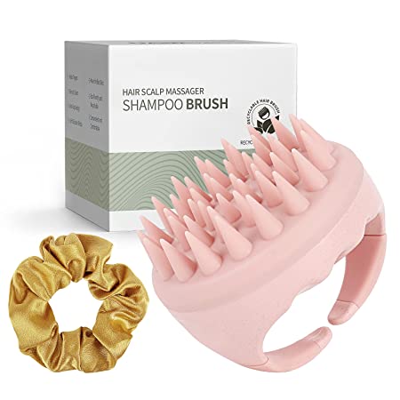 AIMIKE Hair Scalp Massager Shampoo Brush, Soft Silicone Scalp Brush Hair Scrubber, Hair Washing Scalp Exfoliator Brush for Dandruff, Head Scrubber for Thick Curly Wet Dry Hair of Women Men Kids, Pink