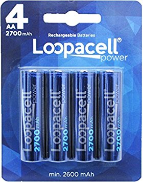 Loopacell AA Ni-MH 2700mAh Rechargeable Batteries 4 Pack