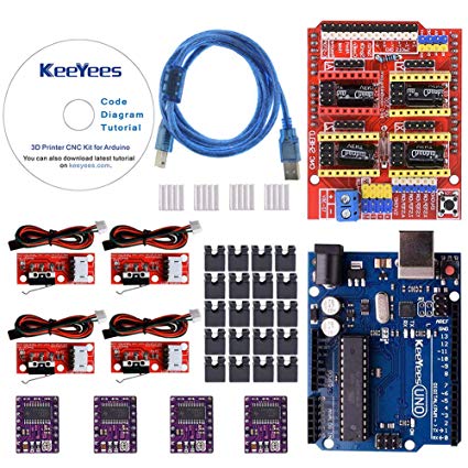 KeeYees Professional 3D Printer CNC Kit with Tutorial for Arduino, CNC Shield V3 w/Jumpers   UNO R3 Board   4Pcs RAMPS 1.4 Mechanical Switch Endstop & DRV8825 GRBL Stepper Motor Driver Heat Sink