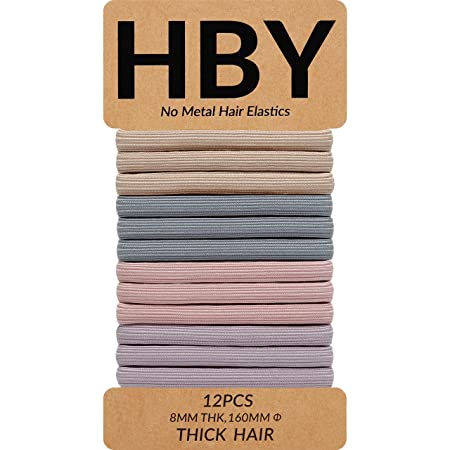 HBY Women's Hair Ties for Thick or Curly Hair. No Slip Seamless Ponytail Holders Sports Thick Hair Ties, Smoky Purples, 8MM, 12 Pcs