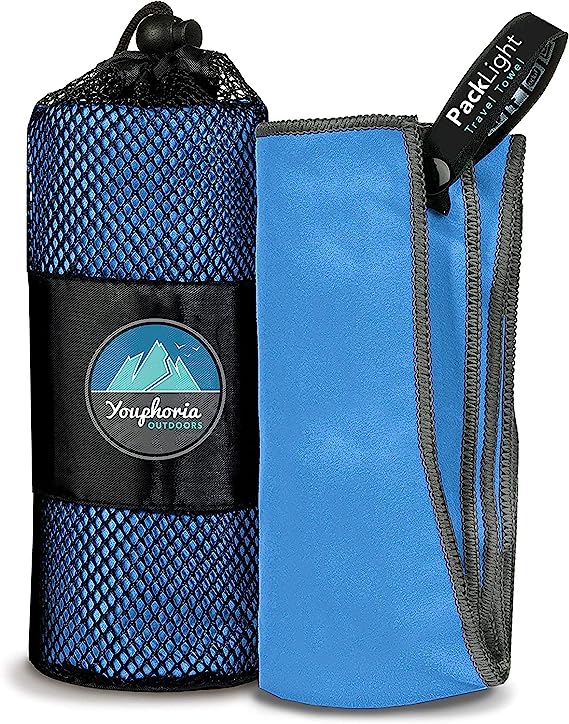 Youphoria Sport Towel and Travel Towel - Super Absorbent and Quick Drying! Camping, Beach, Pool, Gym or Bath Guarantee! (Blue/Gray, 32" x 72")