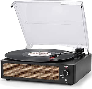 Record Player Vinyl Player with Speakers Vintage Turntable Belt-Driven Support 3-Speed Wireless Playback Headphone AUX-in RCA Line Auto Stop LP Vinyl Players Old School Retro Black