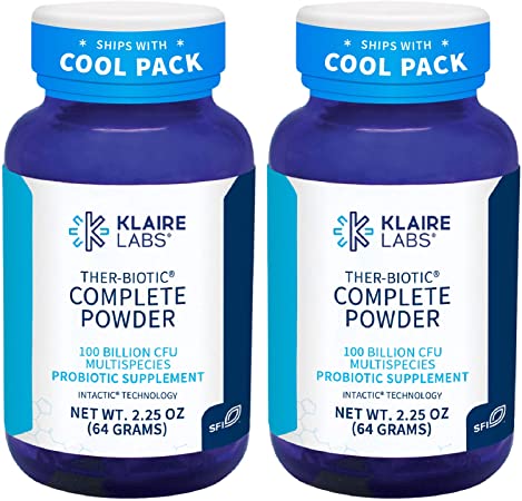 Klaire Labs Ther-Biotic Complete Probiotic Powder - 100 Billion High CFU - 12 Species - Probiotic Supplement - Supports Immune Health and Inflammation - Non-GMO and Dairy-Free (64g / 2 Pack)