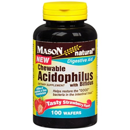Mason Vitamins Natural Chewable Acidophilus with Bifidus Wafers Strawberry - 100ct