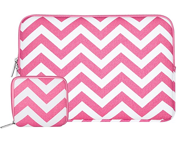 Mosiso Chevron Style Canvas Fabric Laptop Sleeve Case Bag Cover for 11-11.6 Inch MacBook Air, Ultrabook Netbook Tablet with a Small Case, Rose Red