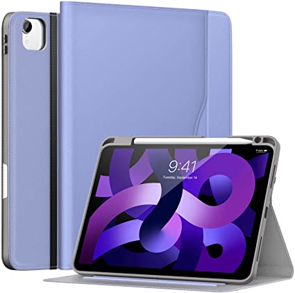 MoKo Case for iPad Pro 11 Inch 2021/2020/2018 and iPad Air 5th/4th Generation 10.9 Inch 2022/2020 with Pencil Holder, Hand Strap, PU Leather Cover, Multi-Angle Viewing, Lavender Purple