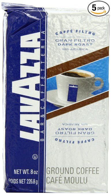 Lavazza Gran Filtro Dark Roast - Ground Coffee, 8-Ounce Bags (Pack of 5)