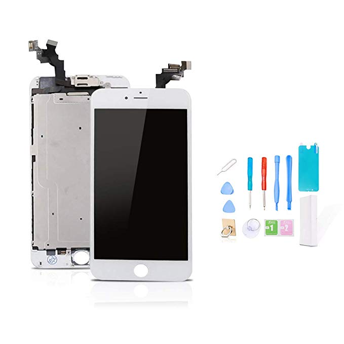 recyco Screen Replacement for iPhone 6 Plus with with Home Button, Front Facing Camera,Earpiece Speaker Digitizer Display Touch Screen Glass Frame Assembly Full Set White