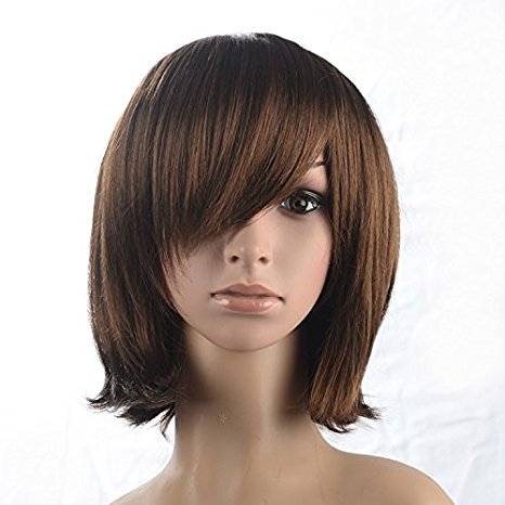 Namecute Long BOB Brown Wig Shoulder Length Part Human Hair Wigs , Free Wig Cap