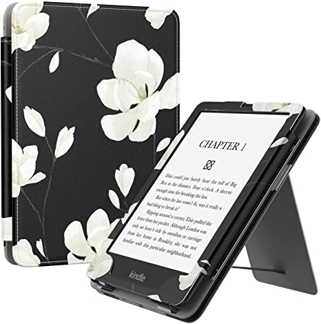 MoKo Case for 6.8" Kindle Paperwhite (11th Generation-2021) and Kindle Paperwhite Signature Edition, Slim PU Shell Cover Case with Auto-Wake/Sleep for Kindle Paperwhite 2021, Black & White Magnolia