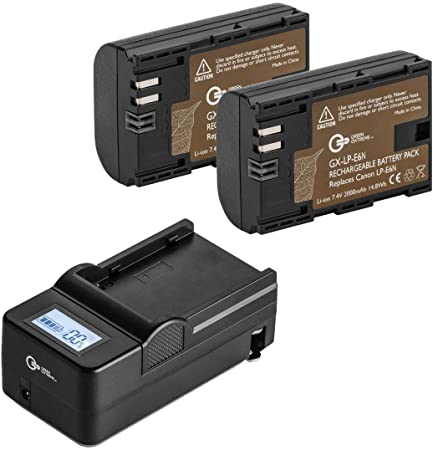 LP-E6N Battery, 2 Pack and Compact Smart Battery Charger for Canon XC15, EOS 60D, EOS 70D, EOS 80D, 90D, EOS 5D II, EOS 5D III, EOS 5D IV, EOS 6D, EOS 6D Mark II, EOS 7D,EOS 7D Mark II, EOS R, EOS RP