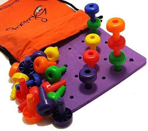 Peg Board Set - Montessori Occupational Therapy Fine Motor Toy for Toddlers and Preschoolers with 30 Pegs for Color Recognition Sorting and Counting - Free 20 Activity Pegboard Download