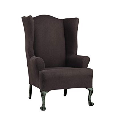 SureFit Simple Stretch Twill - Wing Chair Slipcover - Chocolate