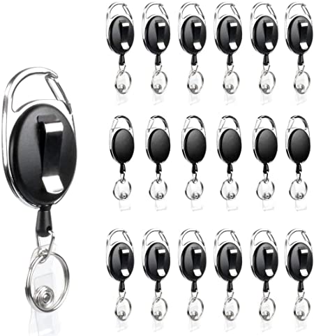 20 Pack Retractable Badge Holder, Id Badge Holder Retractable with Carabiner Reel Clip Key Ring, Black