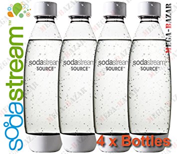 SodaStream Bottles A New Design by Yves Behar (Yves Béhar) - 100% ORIGINAL SodaStream Carbonating PET Bottles (4 x White Bottles - 1 Liter / 34.0 oz. Each Bottle) Source / Genesis Deluxe