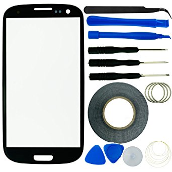Samsung Galaxy S3 Screen Replacement Kit including 1 Replacement Screen for Samsung Galaxy S3 9300 / 1 Pair of Tweezers / 1 Roll of Adhesive Tape / 1 Tool Kit / 1 ECO-FUSED Microfiber Cleaning Cloth (Black)