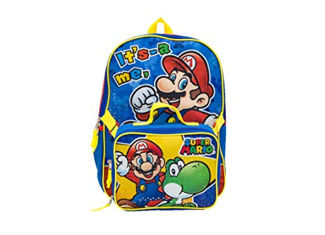 Nintendo Boys' Mario Backpack with Lunch Kit, Blue, One Size