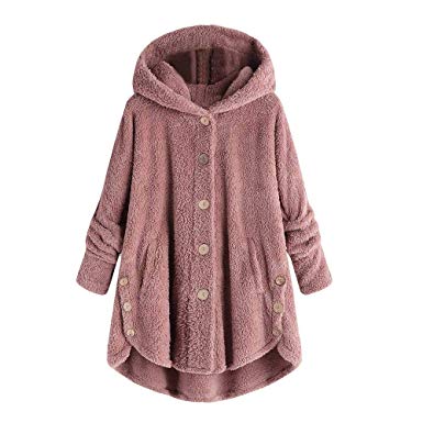 AANB Fashion Women Button Coat Fluffy Tail Tops Hooded Pullover Loose Sweater