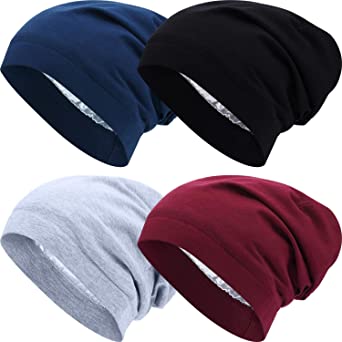 4 Pieces Satin Lined Sleep Cap Slouchy Beanie Hat Night Hair Cap for Women