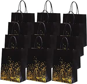 Cooraby 30 Pieces Bronzing Gold Black Paper Kraft Black Polka Dot Paper Bags Party Bags Gold Bags Hen Party Bags with Handle for Party Favors