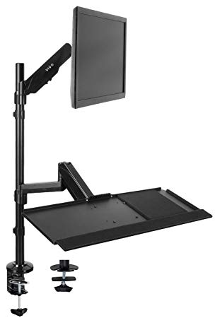 VIVO Sit-Stand Height Adjustable Pneumatic Spring Arm Keyboard Tray Desk Mount for 1 Screen up to 32 inches (STAND-SIT1B)