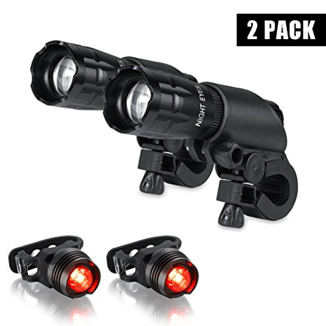 Ultra Bright 300Lumen LED Bicycle headlight-Bicycle Front Light LED Flashlight -Fit All Bike - with Free Alumium Taillight Bonus-Easy Install No Need Tool-2 PACK