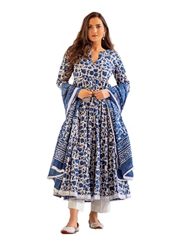 Royal Export Women's Flared Floral Printed Kurta Pant & Dupatta