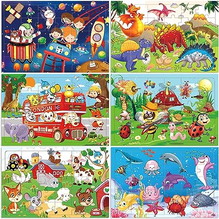 Wooden Jigsaw Puzzles for Kids Ages 3-5 Year Old 30 Piece Colorful Wooden Puzzles for Toddler Children Learning Educational Puzzles Toys for Boys and Girls Set for Kids 3 4 5 6 Year Old (6 Puzzles)