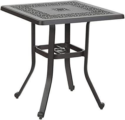 Sophia & William Outdoor Patio Dining Table Square, Modern Cast Aluminum Outdoor Furniture Dining Table with Umbrella Hole, 27.5" L x 27.5" W x 29.1" H