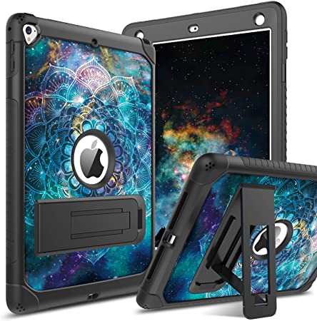 BENTOBEN iPad 6 Generation Case, iPad 5th Generation Cases, iPad 9.7 inch 2017/2018 Case, Hybrid Shockproof Kickstand Swivel Belt Clip Holster Protective Full Body Rugged silicone Cover Case for iPad 9.7 2017/2018/ iPad Pro 9.7/ iPad Air 2, Mandala in Galaxy