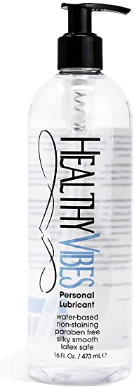 Healthy Vibes Sex Lube Long Lasting Water Based 16 oz (474ml) Sensitive Skin Anal Lube for Men, Women, and Couples | Paraben & Glycerin Free Intimate Personal Lubrication