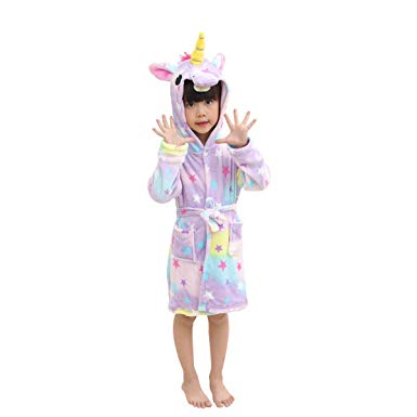 UsHigh Kids Unicorn Robe Girls Soft Plush Bathrobe Novelty Hooded Nightgown Gift