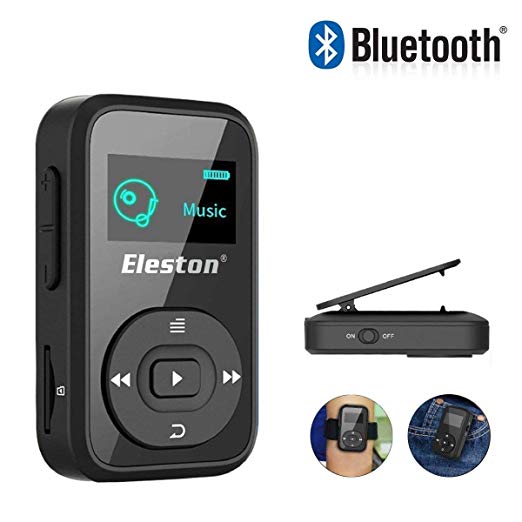 Eleston 1.8 inch Screen MP3 Music Player,8GB Bluetooth 4.0 Clip Digital Music Player Expandable Micro SD Card up to 64GB Support FM Radio/Voice Record/Text Reading Function with HD Earphone(Black)