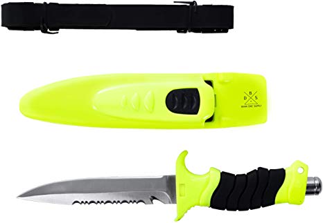 Bahia Dive Supply Stainless Steel Diving Snorkeling Safety Knife with Quick Release Adjustable Leg Straps & Locking Sheath, 5 inch Blade