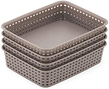 EZOWare Medium Gray Plastic Knit Storage Basket Trays Drawer Divider Organizer Bins - 9.6 x 7.5 x 2.4 inch, Pack of 4