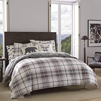 Eddie Bauer | Alder Collection | 100% Cotton Soft and Cozy Premium Quality Reversible Plaid Duvet Cover with Matching Sham, 2-Piece Bedding Set, Twin, Charcoal